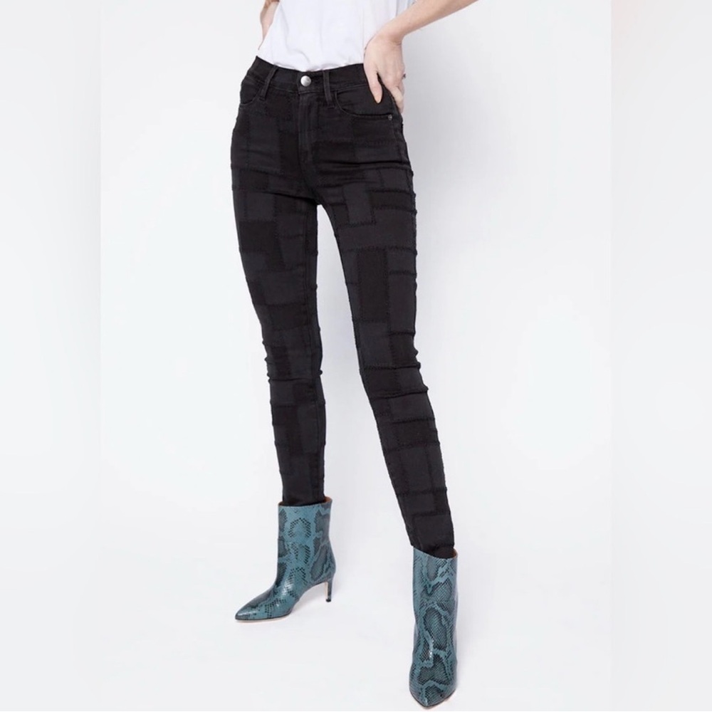 FRAME Le High Skinny Laser Patchwork Jeans in Noir Multi size 26